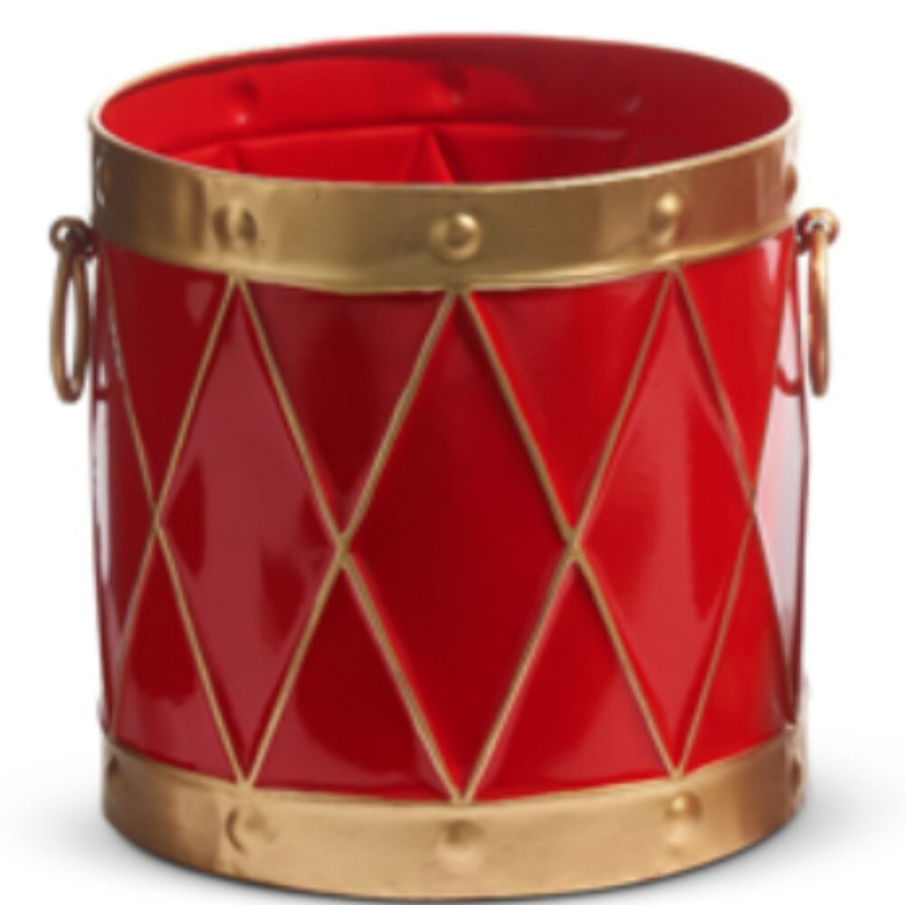 Christmas Drum Container - Decorative Red & Gold - Slightly Used